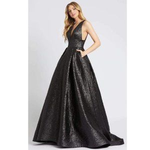 Mac Duggal V-neck Metallic Ballgown
